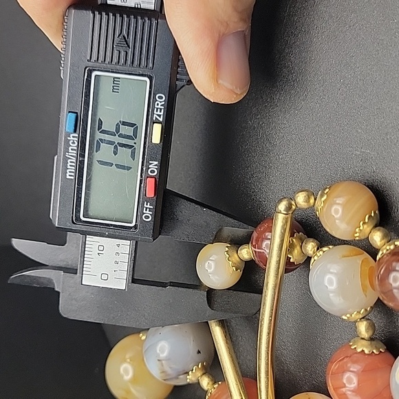 Elegant Gold Tone Chunky 24mm Agate Gemstone Beads Beaded Chunky 21" Necklace - Picture 9 of 11